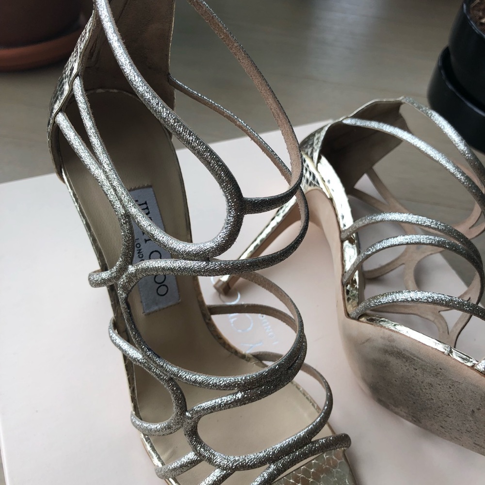 Jimmy Choo Champagne Glitter Fabric Sandals - Picture 4 of 5